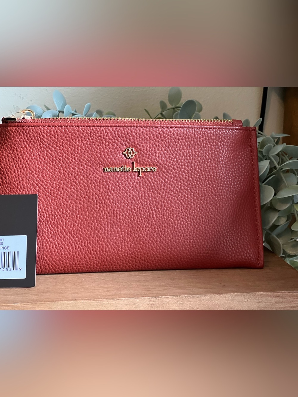 Nanette Lepore Coral Pebbled Leather Zip Clutch with Gold Logo